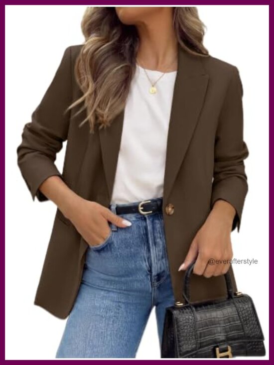 Jackets & Blazers - Peak Lapel Blazer Long Sleeve Single Button Work Office Suit Jacket